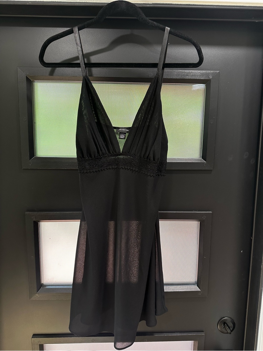 Jones New York Black Sheer Lace-Inset Chemise